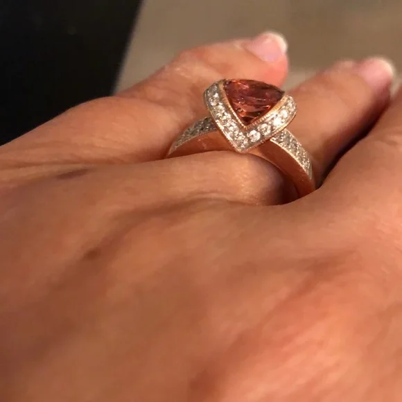 Solid 14k rose gold ring with round real diamonds & Natural Gemstone.SZ 8.5 - Picture 8 of 11